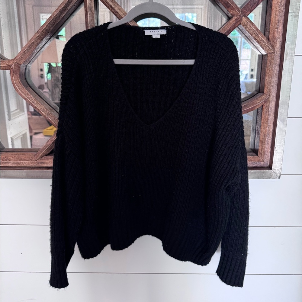 FAVLUX Black V-Neck Sweater Soft Knit
